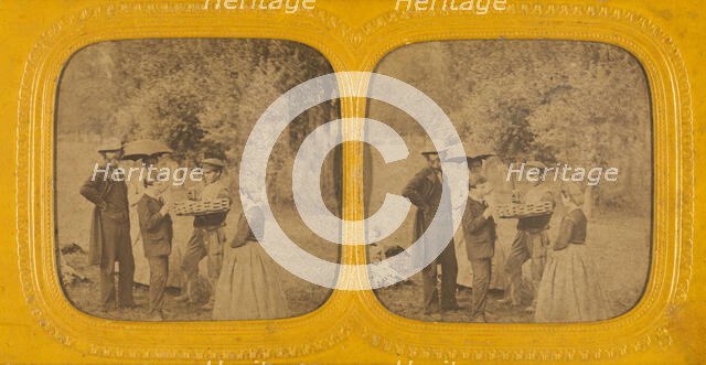 Family portrait at a picnic, about 1868. Creator: E Lamy.