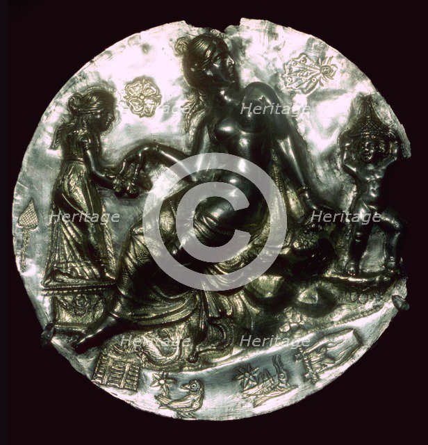 Silver relief medallion bearing the image of Aphrodite and Eros. Artist: Unknown