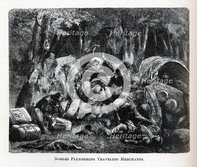 Nobles Plundering Traveling Merchants, 1882. Artist: Anonymous  