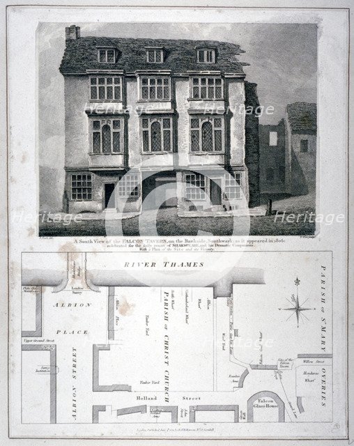 South view of the Falcon Tavern, Bankside, Southwark, London, as it appeared in 1805 (1811). Artist: William Wise