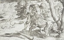 Hercules and the Nemean Lion, 1608. Creators: Antonio Tempesta, Nicolaus van Aelst.