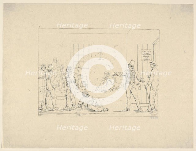 Buying a Substitute in the North during the War (from Confederate War Etchings), 1861-63. Creator: Adalbert John Volck.