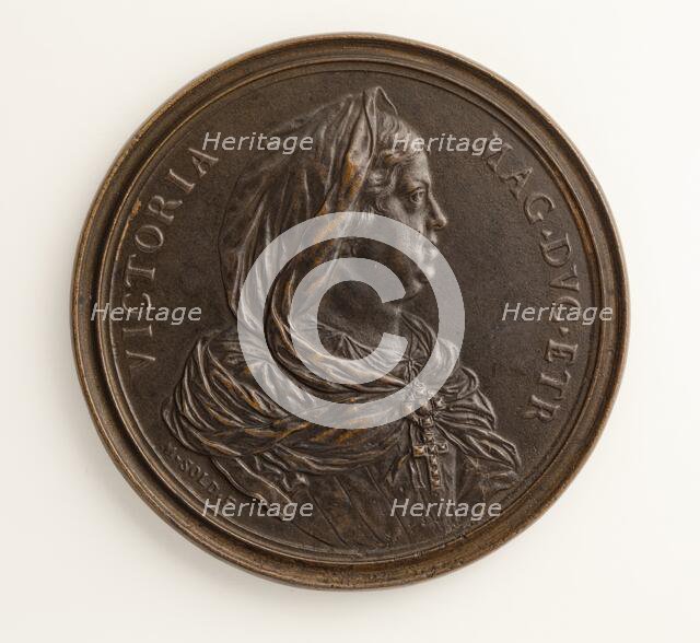 Medal of Victoria, Grand Duchess of Tuscany: Triumph of Venus with a Pearl (image 1 of 2), 1683. Creator: Massimiliano Soldani.