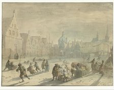 Galgewater in Leiden with ice entertainment, 1639-1654. Creator: Karel Slabbaert.