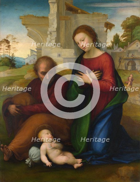 The Virgin adoring the Child with Saint Joseph, before 1511.