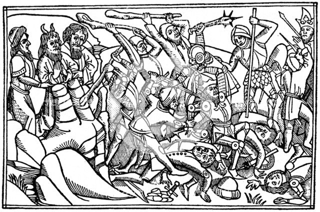 Moses praying for the victory of Israel, 1480 (1964). Artist: Anon