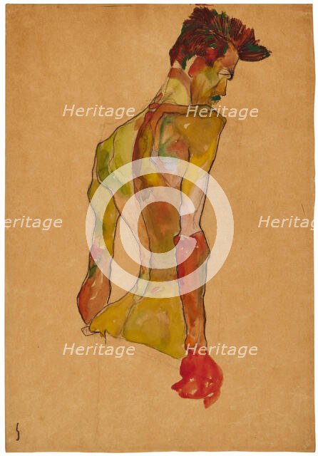Male Nude in Profile Facing Right, 1910. Creator: Schiele, Egon (1890-1918).