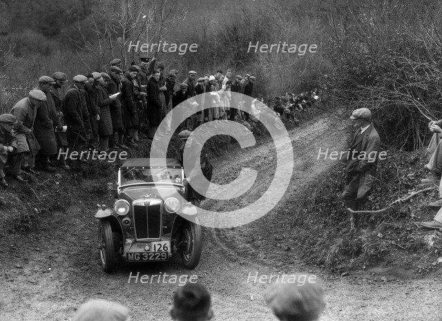 MG PA of CJ Simon competing in the MCC Lands End Trial, 1935. Artist: Bill Brunell.