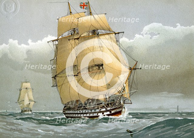 A 74 gun Royal Navy ship of the line, c1794 (c1890-c1893). Artist: William Frederick Mitchell