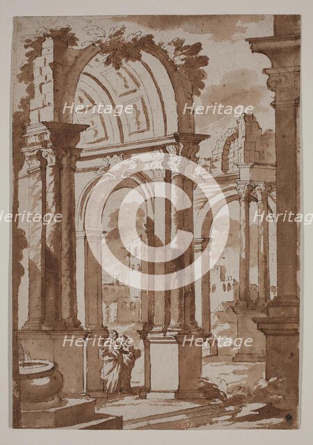 Ruins of a Building with Two Women, 18th century. Creator: Francesco Galli Bibiena.