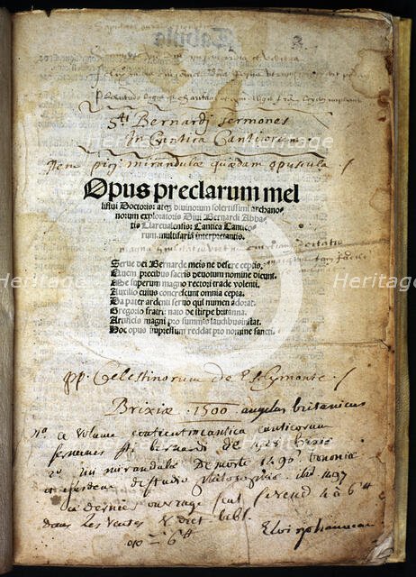 Cover of the work 'Opus praeclarum mel' by Bernardo Claraval Abad Listercieuse (1115 -1153), 1500. Creator: Claraval, Bernardo (1090-1153).