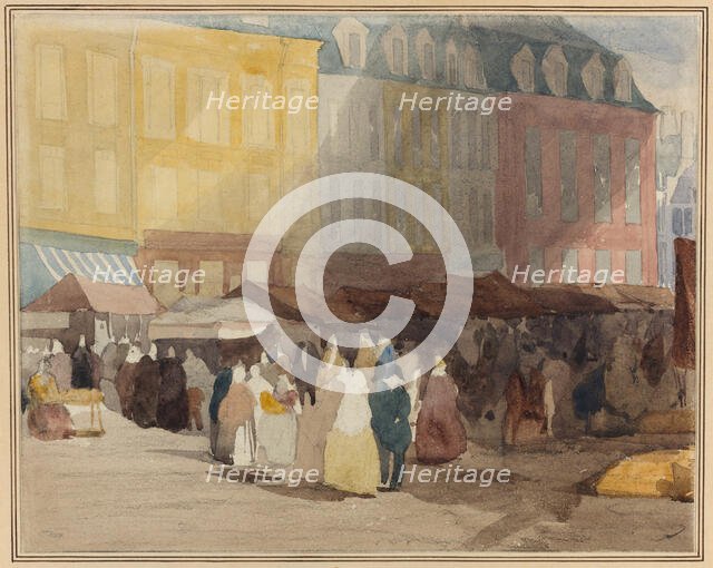 A French Market Scene, possibly Boulogne, 1829 or 1832. Creator: David Cox the elder.