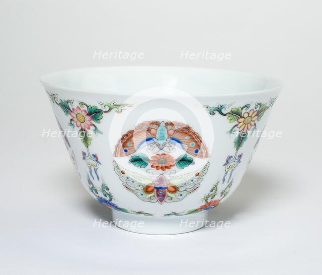 Cup with Floral Scrolls and Moths, Qing dynasty (1644-1911), Qianlong reign, late 18th century. Creator: Unknown.