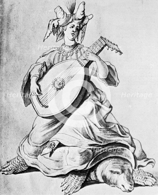A woman playing a stringed instrument, early 17th century (1926). Artist: Unknown