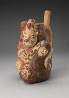 Handle Spouted Vessel with Composite Relief with Human Head, Puma, and Serpent, 100 B.C./A.D. 500. Creator: Unknown.