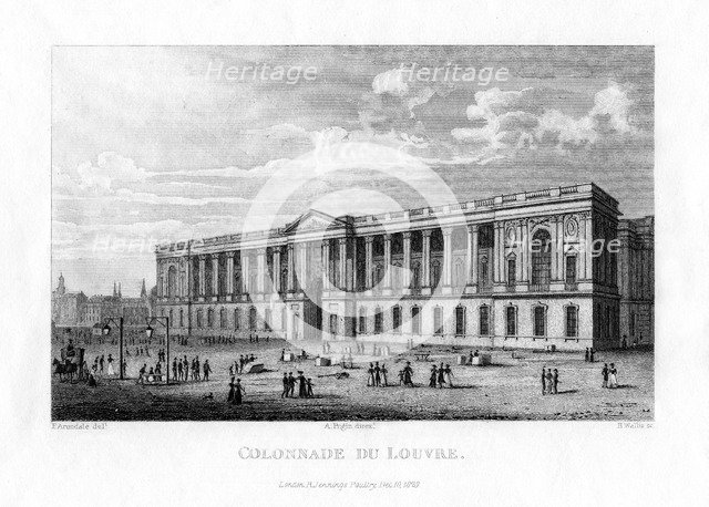 Colonnade du Louvre, Paris, 1828. Artist: H Wallis
