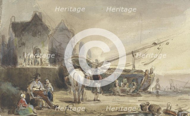 Beach view with boats and fishermen, 1832-1891. Creator: Herman Frederik Carel Ten Kate.