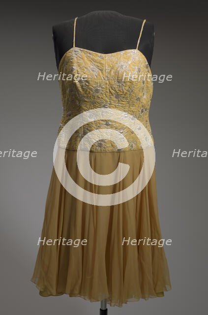 Yellow cocktail dress designed by Don Loper and worn by Ella Fitzgerald, 1950s. Creator: Unknown.
