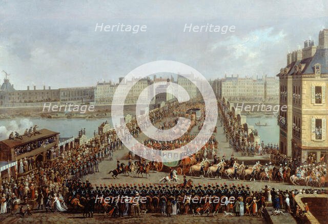 Le cortège impérial se rendant à Notre-Dame pour la cérémonie du sacre, le 2 décembre 1804..., 1805. Creator: Jacques Bertaux.