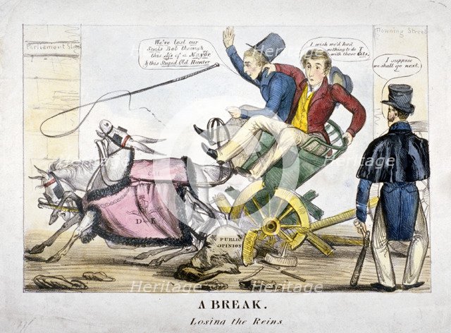 'A Break, losing the Reins', 1830. Artist: Anon