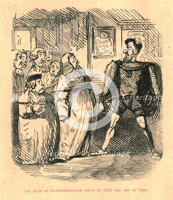 'The Duke of Northumberland offers to fight any one of them', 1897. Creator: John Leech.