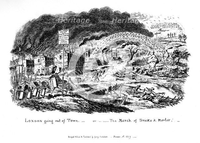'London going out of Town - or The March of Bricks and Mortar', 1829. Artist: George Cruikshank