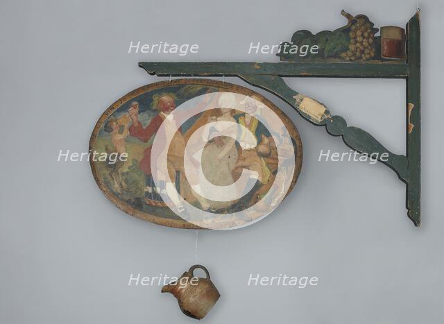 Enseigne du groupe "Le Verre de vin" : scènes de beuverie. Médaillon ovale peint sur..., c1898-1900. Creator: Bernard Naudin.