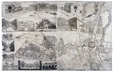 Plan and views of Wanstead House and Park in the borough of Redbridge, London, 1735. Artist: Anon
