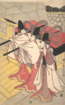 Prince Genji Returning to His Palace where His Wife Awaits Him, ca. 1797., ca. 1797. Creator: Rekisentei Eiri.