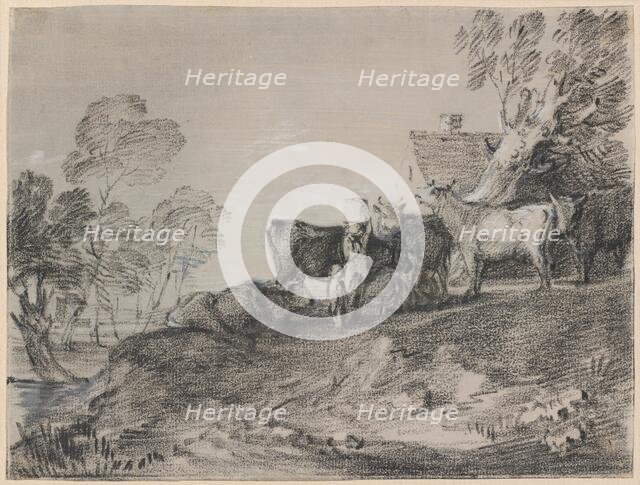 Landscape with Cattle by a Cottage, late 1770s. Creator: Thomas Gainsborough.