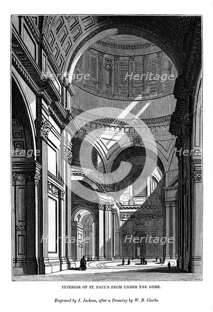 Interior of St Paul's from under the dome, 1843. Artist: J Jackson
