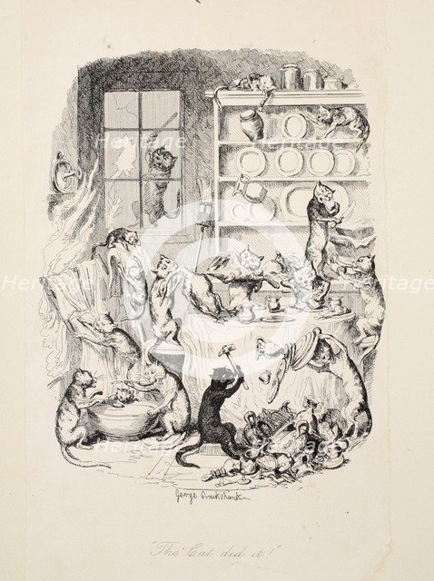 The Cat Did It, from The Greatest Plague of Life, pub. 1847. Creator: George Cruikshank (1792-1878).