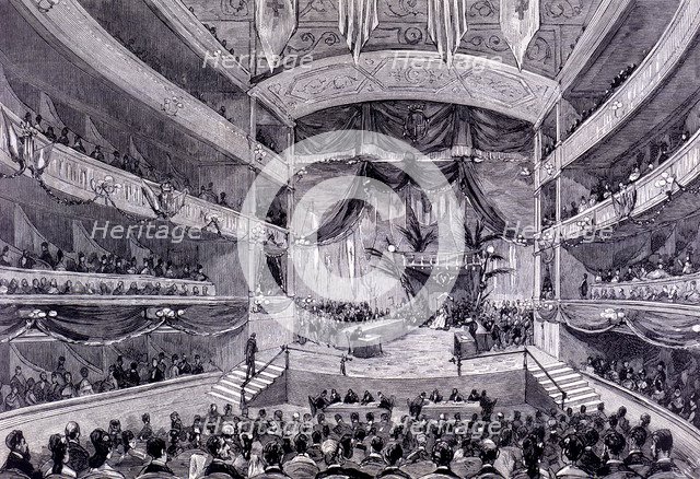 Distribution of prizes to the winner poets in the Floral Games, in the Teatro Principal in Barcel…