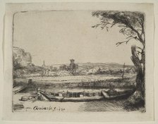 Canal with a Large Boat and a Bridge, 1650. Creator: Rembrandt Harmensz van Rijn.