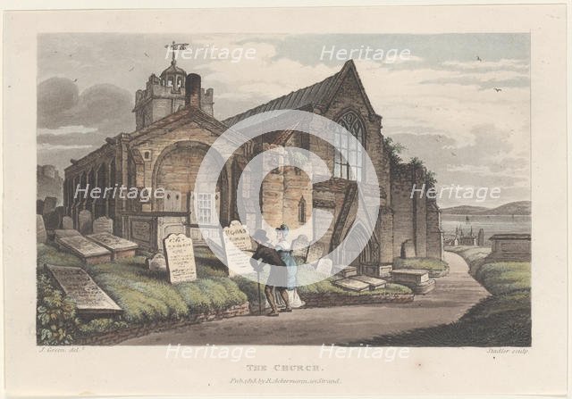 The Church, from "Poetical Sketches of Scarborough", 1813., 1813. Creators: Thomas Rowlandson, Joseph Constantine Stadler, J. Bluck.