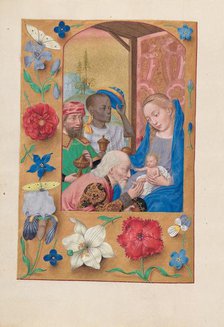 Hours of Queen Isabella the Catholic, Queen of Spain: Fol. 136v, Adoration of the Magi, c. 1500. Creator: Master of the First Prayerbook of Maximillian (Flemish, c. 1444-1519); Associates, and.