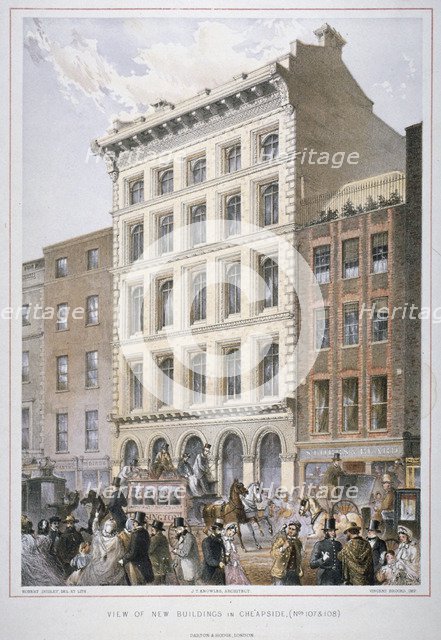 New buildings in Cheapside (nos 107 and 108), City of London, 1860. Artist: Robert Dudley