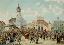 Lajkonik in the Main Market Square in Krakow, 1815-1820. Creator: Klemens Bakowski.