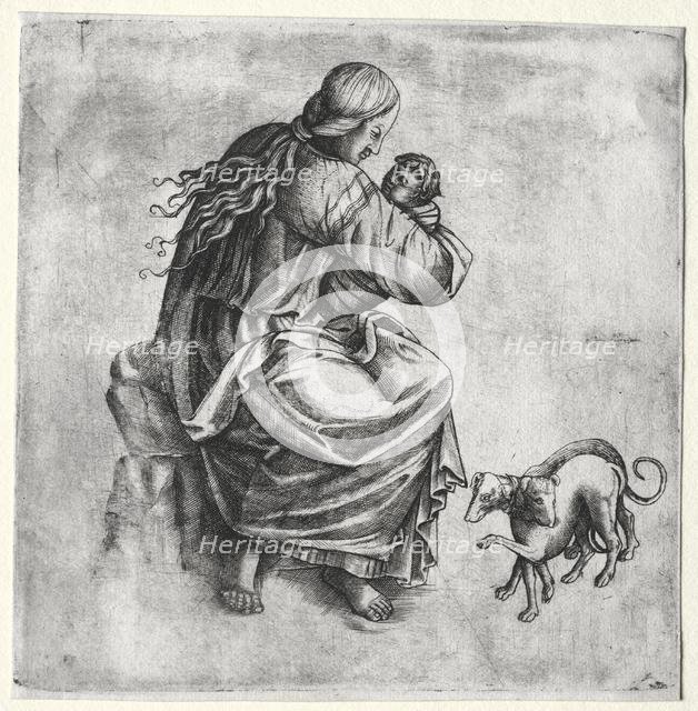 Mother and Child with Two Dogs, late 1400s. Creator: Unknown.