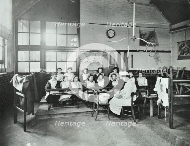 Housewifery lesson, Childeric Road School, Deptford, London, 1908. Artist: Unknown.