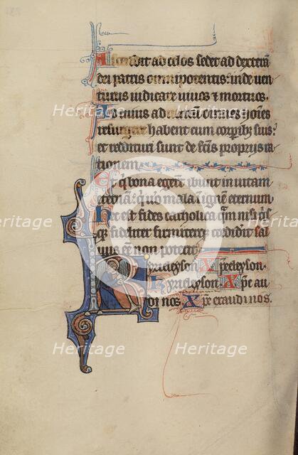 Initial K: An Angel Blowing a Trumpet; Bute Psalter, text and illumination about 1285. Creator: Bute Master.