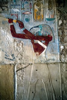 Wall painting depicting the god Thoth, temple of Rameses III, Medinet Habu, Egypt, c1187-c1156 BC. Artist: Unknown