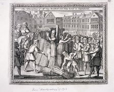 The execution of John Bradford and John Leaf at Smithfield, 1555, (c1713).  Artist: Anon