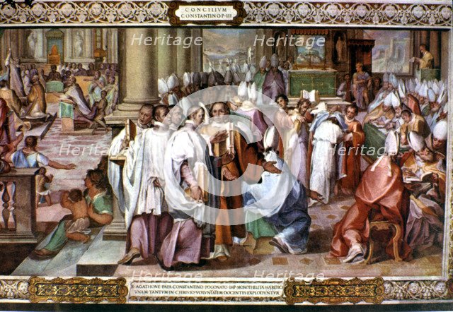 Third Council of Constantinople, held between 680-681 a.C. under Pope Agaton and reign of Constan…