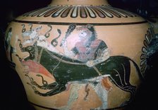 Greek vase painting of Heracles and Cerberus. Artist: Unknown