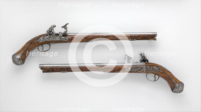 Pair of Pistols with Flintlocks alla Fiorentina, Italian, Pistoia, ca. 1750-75. Creator: Cristiano Leoni.