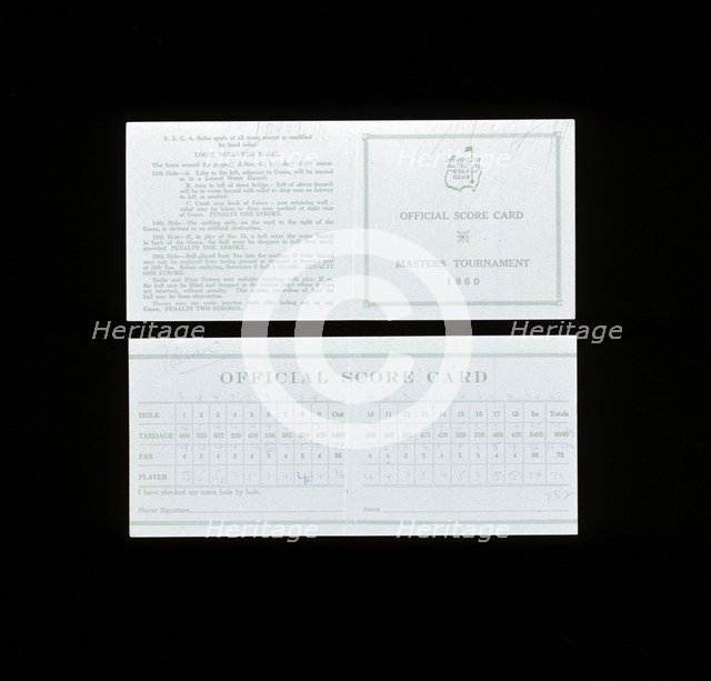 Scorecard for US Masters Tournament, 1960. Artist: Unknown