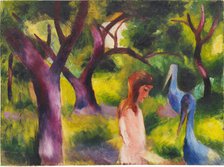 Girl with blue birds (Kid with blue birds), 1914. Creator: Macke, August (1887-1914).