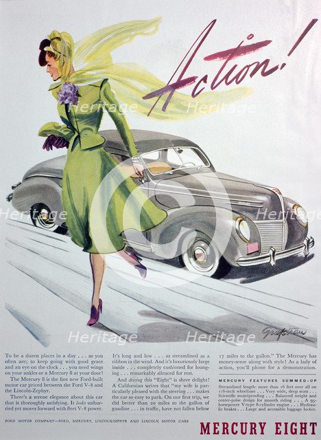 Advert for the Mercury Eight motor car, 1939. Artist: Unknown