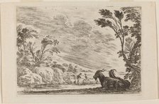 Two Goats Lying Down, 1642. Creator: Stefano della Bella.